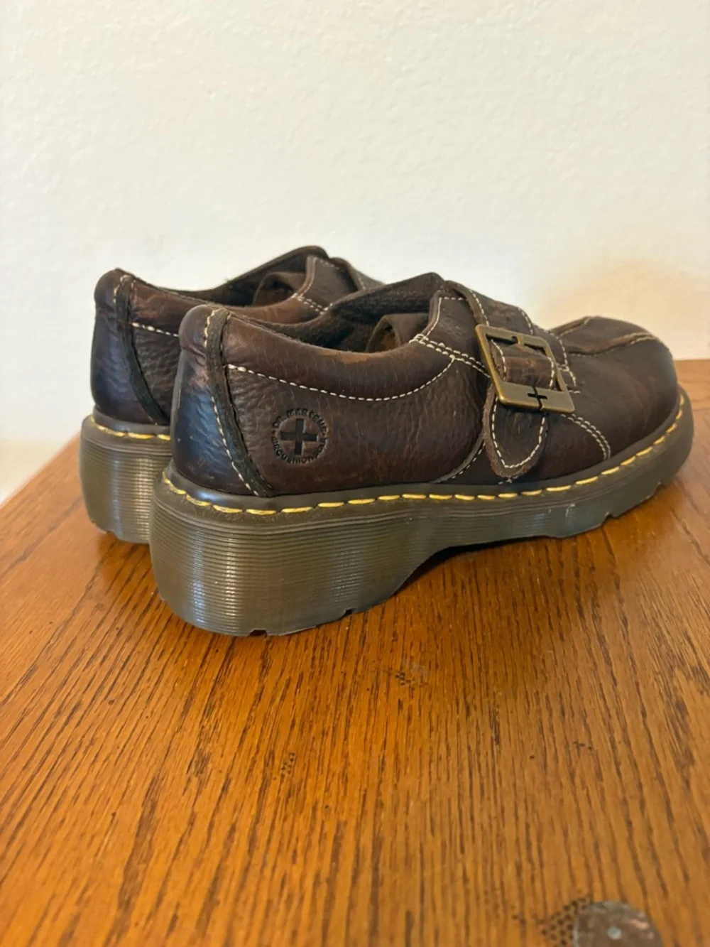 90s Vintage Chunky Doc Martens Brown Mary Jane Leather Buckle Clogs shoes EUR 39 - Picture 4 of 10